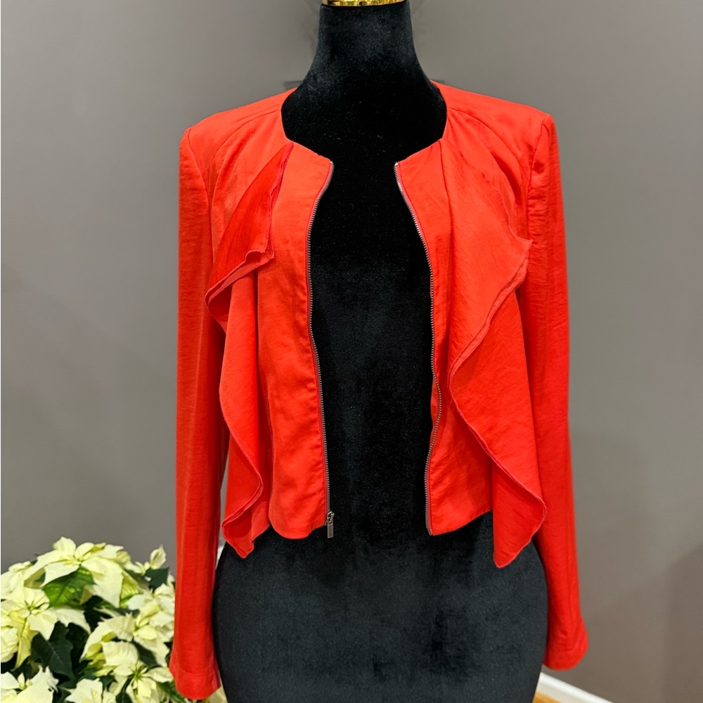 BCBGMaxAzria Vibrant Orange Ruffled Blazer